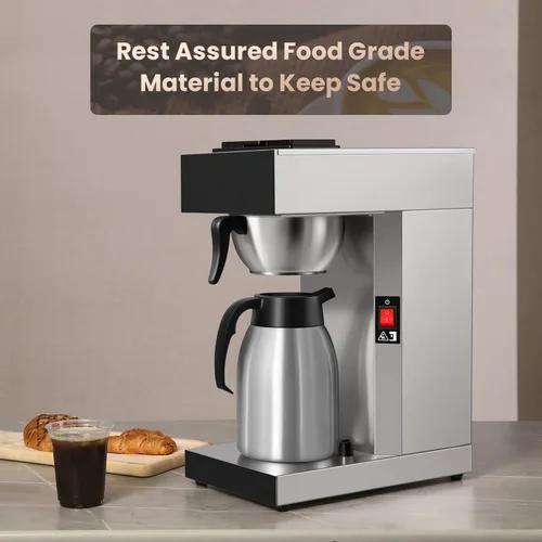 Vista 7 de SYBO Cafeteras comerciales de 12 tazas, cafetera de goteo con jarra térmica de 74 onzas, cafetera de acero inoxidable SF-CB-1AA