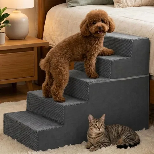 Vista 12 de DUMOS Escaleras para perros y gatos pequeños, escalones curvados de 3