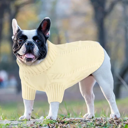 Vista 33 de Queenmore - Suéter de punto trenzado con cuello alto para perros pequeños, para climas fríos, para chihuahua, bulldog, teckel, carlino y yorkie, XS