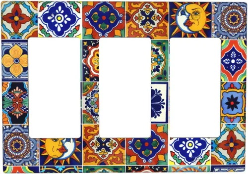 Vista 11 de Talavera - Azulejos mexicanos con 1 palanca, 2 placas de pared, placas de pared para decorar tomas de corriente, placa de interruptor decorativa