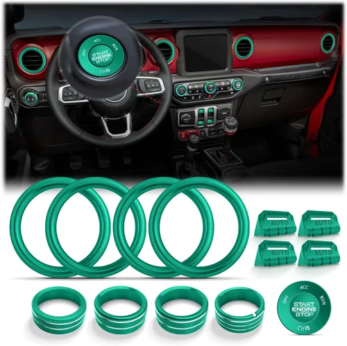 Vista 15 de Wrangler JL/JLU y Gladiator JT 2018-2026 - Accesorios de aluminio para botón de arranque, CA, volumen de audio, faros delanteros e interruptores