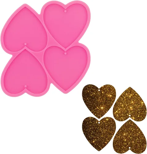 Vista 7 de Molde de silicona brillante de 4 cavidades con agujero, molde de resina epoxi para manualidades, llaveros, dijes, colgantes, collares, joyería