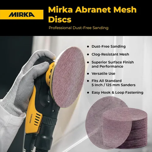 Vista 7 de Mirka Abranet - Disco de red de 5 pulgadas, grano 80, discos de lija con gancho y bucle, 50 unidades, 9A-232-080 Gancho y bucle, 50 piezas