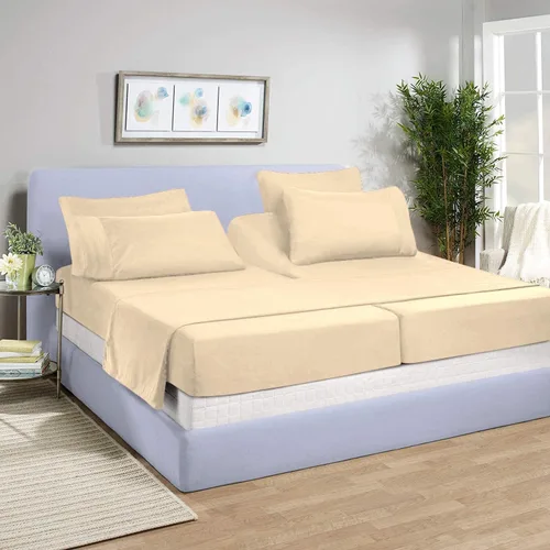 Vista 20 de Juego de sábanas divididas de 5 piezas de 800 hilos para cama ajustable (2 piezas, 1 sábana plana y 2 fundas de almohada) 100% algodón egipcio