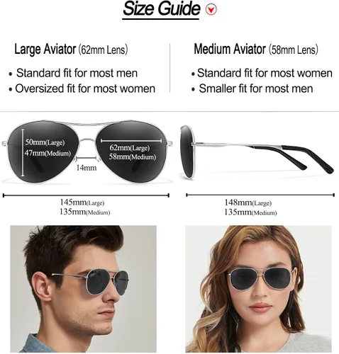Vista 4 de BOTPOV Gafas de sol de aviador para hombres y mujeres, polarizadas, protección UV400, lente espejada, marco de metal con bisagras de resorte..