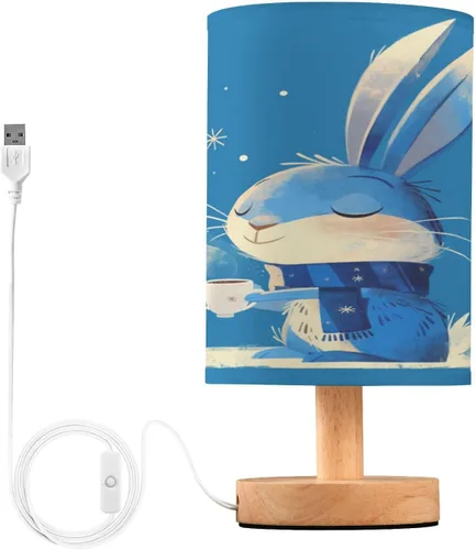 Vista 2 de FRODOTGV Retro Bunny Drinking Coffee Bedroom Lamp Travel Night Light with USB Port for Kids Bedroom