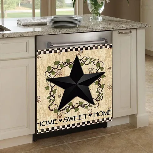 Vista 2 de Imán decorativo negro con diseño de estrella y corona de granero para puerta de lavavajillas