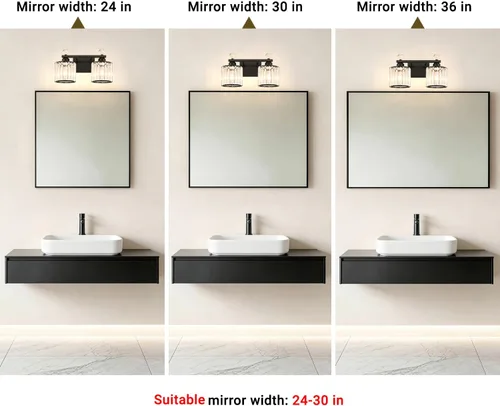 Vista 4 de Lxybcce Moderna lámpara de tocador de baño de cristal, 14 pulgadas, 2 luces, accesorios de luz negra sobre el espejo, fácil instalación e