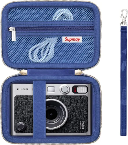 Vista 20 de Funda de transporte compatible con cámara instantánea Fujifilm Instax Mini EVO, bolsa de viaje con bolsillo de malla para fotos, cables USB Negro