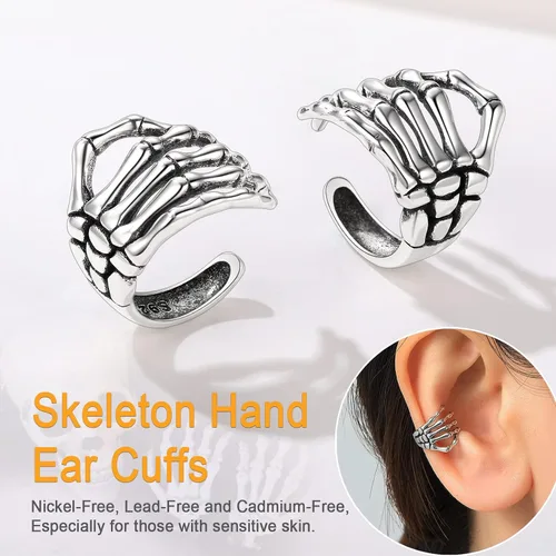 Vista 3 de SILVERCUTE 925 Sterling Silver Earrings for Women,Silver CatDinosaurDevil HornLeafSnakeSkeleton Various Stud Earrings or Ear Cuffs
