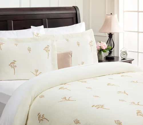Vista 2 de Chanasya Juego de funda de edredón tamaño Queen con bordado de hojas florales de alta calidad, juego de ropa de cama de 3 piezas, microfibra lavada