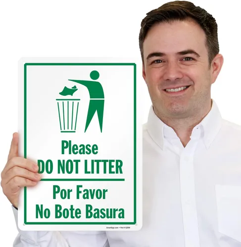 Vista 4 de SmartSign Letrero de metal con texto en inglés "Please Do Not Litter, Por Favor No Bote Basura" de 14 x 10 pulgadas, aluminio laminado a prueba