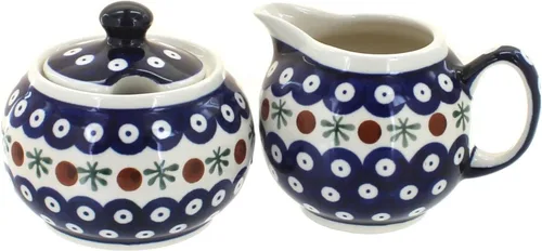 Vista 4 de Set de crema y azúcar de ballina de cerámica polaca Blue Rose