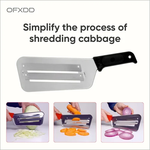 Vista 2 de Cuchillo de repollo de acero inoxidable para cortar y triturar, dos cuchillas afiladas, mango de plástico negro, ideal para chucrut y ensalada de col