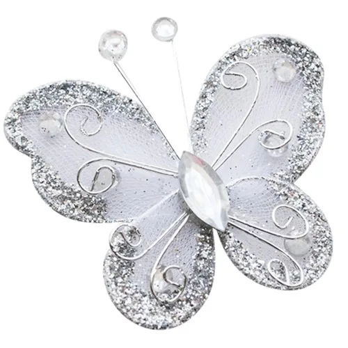 Vista 4 de Chenkou Craft Decoraciones de boda de mariposa de alambre de organza azul 26pcs