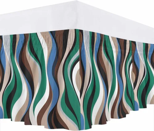 Vista 7 de Falda de cama verde ágata, tamaño Queen de 16 pulgadas de caída, ajustable y elástica, plisada, con volantes de lujo para cama base individual