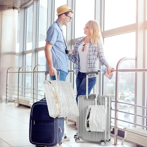 Vista 6 de Bolsa de ropa de almacenamiento de armario, ahorro de espacio de equipaje, rayas monocromáticas, impermeable, 3 juegos de cubos de embalaje de viaje