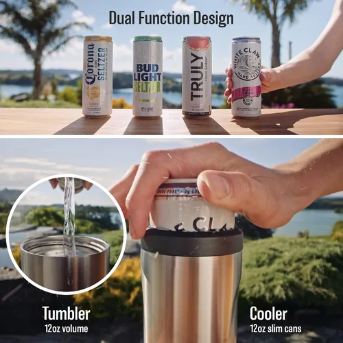 Vista 4 de Huski Seltzer - Enfriador Nuevo Soporte delgado de alta calidad de 12 onzas para latas delgadas de cerveza y soda Acero inoxidable 316