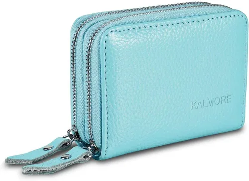 Vista 3 de KALMORE Cartera pequeña de cuero con RFID asegurada espaciosa y bonita con cremallera para mujer