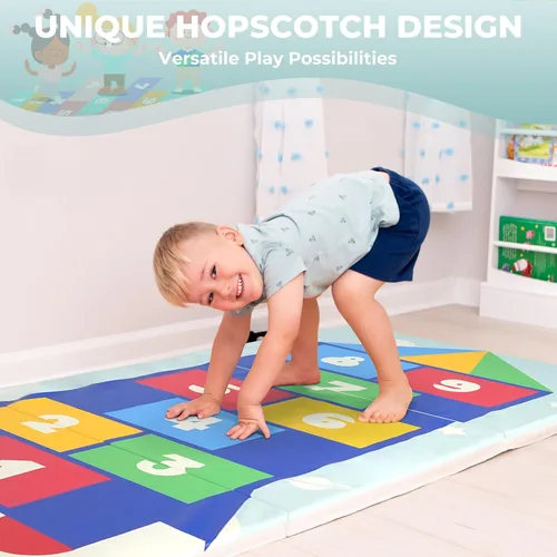 Vista 3 de Kangaroo Hoppers Gymnastics Tumbling Mats for Kids, Foldable Gym Mat with Carrying Handles for Home Activity Play
