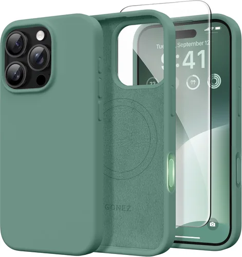 Vista 224 de GONEZ Funda magnética para iPhone 14, compatible con Magsafe, con protector de pantalla + protector de cámara, forro de microfibra antiarañazos
