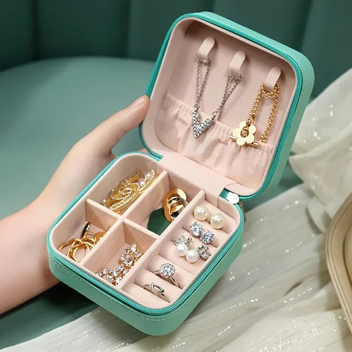 Vista 4 de CHOOAYE Joyero de viaje organizador de joyas de viaje con cremallera, artículos esenciales de viaje, pequeño joyero para mujer, joyero para anillo