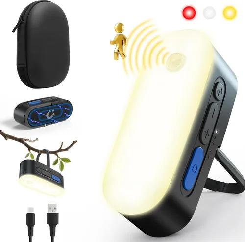 Vista 9 de Clemas Linterna LED Portátil para Acampada, Luces Recargables con Sensor de Movimiento, Luces USB Ligeras Colgantes para Tienda, Luz Magnética