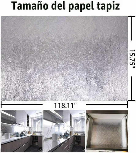 Vista 6 de BAYYA - Pegatinas de papel tapiz para salpicaduras de cocina plateado, hoja de aluminio con papel adhesivo para despegar y pegar, autoadhesivo