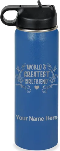 Vista 25 de LaserGram Botella de agua personalizada, World's Greatest Girlfriend, acero inoxidable de doble pared aislada al vacío con popote superior, regalo