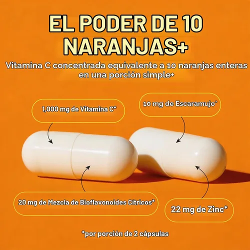 Vista 4 de Vitamina C - cápsulas de 1000 mg con zinc, escaramujo y bioflavonoides - Suplemento de apoyo inmune con 10 veces el poder de la vitamina C - Acorta