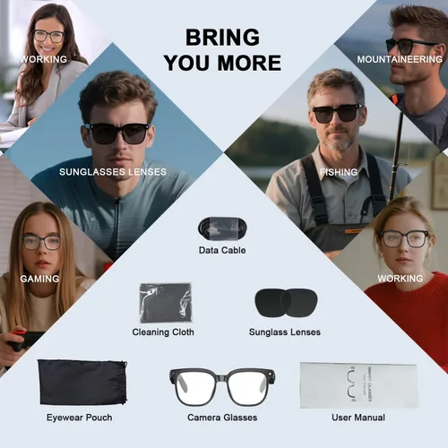 Vista 9 de Lentes inteligentes AI 2026 con cámara, video HD 4K y captura de fotos, gafas de cámara de 8 MP para hombres y mujeres, gafas de grabación