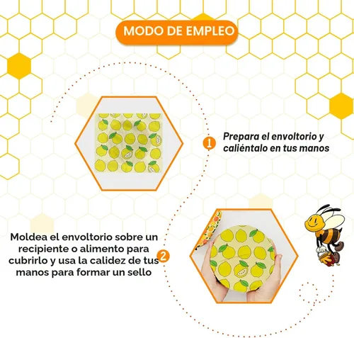Vista 4 de Envoltura de cera de abeja reutilizable, paquete de 9 envolturas ecológicas de cera de abeja para alimentos, orgánica, sostenible, biodegradable