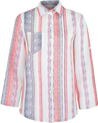 Vista 5 de Women's Striped Button Up Blouse Trendy Business Tops Dressy Soft Cotton Linen Tops Casual Long Sleeve Tops Fall Shirt