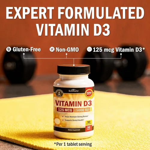 Vista 5 de BioSchwartz Vitamin D3 5000 IU (125 mcg) Chewable Tablets - Immune Support, Bone Strength, Healthy Muscle Function - Gluten-Free and Non-GMO