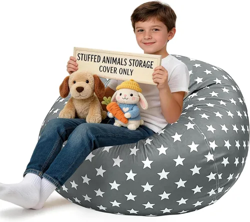 Vista 12 de Lukeight - Puf de almacenamiento de animales de peluche para niños, funda para puf de dinosaurio con cremallera para organizar la habitación