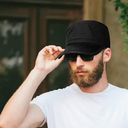 Vista 4 de Trendy Apparel Shop - Gorra de estilo militar (tamaño XXL), diseño de la parte superior plana