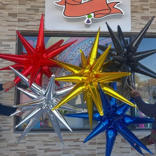 Vista 3 de 6 globos de estrella negra, globos de 22 pulgadas, globos de papel de aluminio con forma de estrella de Mylar para fiestas de cumpleaños, bodas