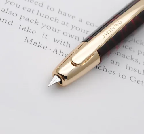 Vista 2 de JINHAO 10 Press Pluma estilográfica retráctil de metal con convertidor de tinta (punta EF 0.38mm, color rojo ágata)