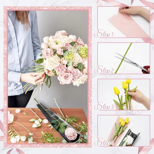 Vista 3 de Whaline 150 bolsas de plástico con mangas de rosas individuales, color blanco, rosa, negro, bolsas de plástico de celofán para bodas, cumpleaños