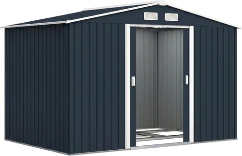 Vista 27 de Outsunny Cobertizo de almacenamiento exterior de 11' x 13', cobertizo de metal para herramientas de jardín con kit de cimentación, puerta con doble
