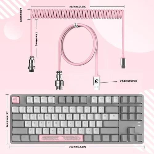 Vista 8 de A.JAZZ AK873 Teclado mecánico TKL para juegos con cable de 87 teclas con retroiluminación arco iris, interruptor marrón táctil, junta NKRO