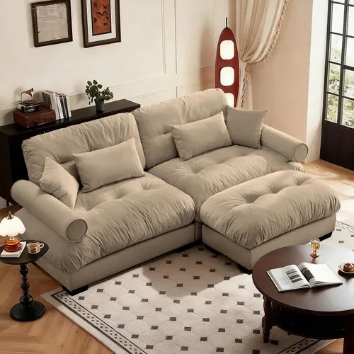 Vista 33 de SoarFlash Moderno sofá reclinable de terciopelo para sala de estar, sofá biplaza para apartamento, sofá de almacenamiento con marco de madera Azul