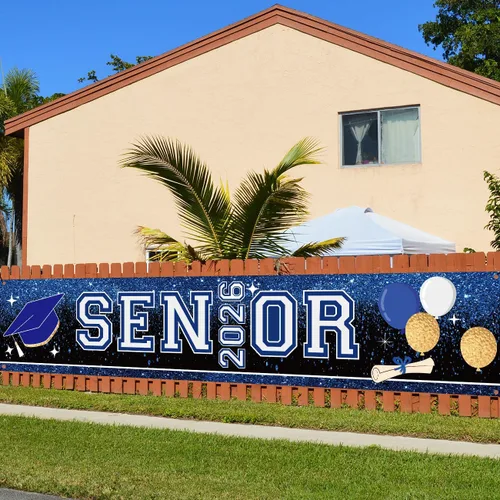 Vista 3 de Decoraciones de fiesta de graduación azul y blanco para personas mayores 2026, cartel más grande para patio, jardín, jardín, para clase de 2026