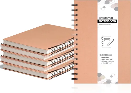 Vista 8 de Paquete de 3 cuadernos en espiral de 5.83 x 8.27 pulgadas, diario A5 en espiral, 100 hojas (200 páginas), con tapa dura de papel de estraza