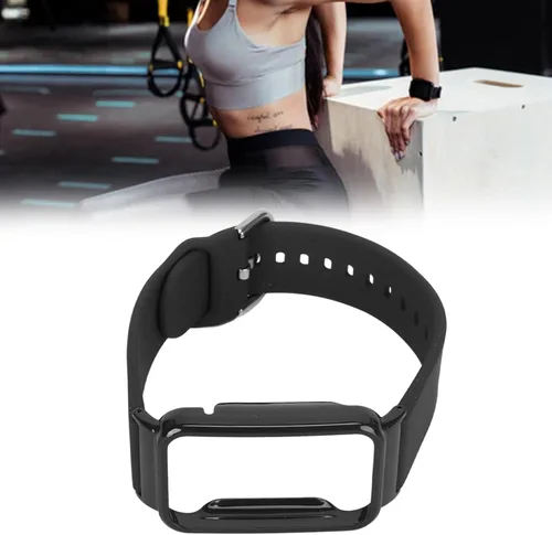 Vista 4 de Correa de reloj de silicona 2 en 1 con funda protectora para Mi Band 7 Pro, ajuste ajustable, material suave y agradable a la piel, fácil