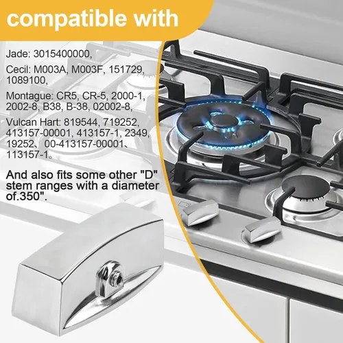 Vista 5 de Pomo de válvula de rango compatible con horno/estufa/estufa de gas, perilla cromada para válvula de control en forma de D, reemplazos de perilla