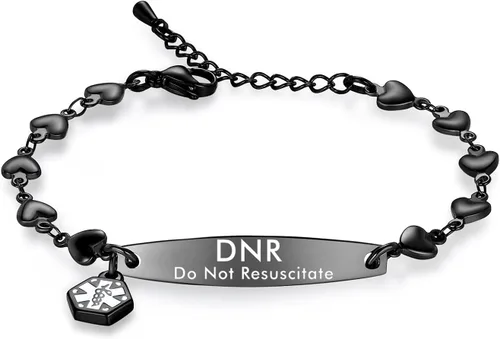 Vista 5 de mnmoom Pulseras de alerta médica para mujeres 6.5-8 pulgadas ajustables corazón links pulseras médicas con grabado
