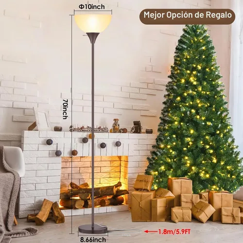 Vista 5 de Coucrek Lámpara de pie, lámparas LED de pie con pantalla de plástico blanco, luces de piso de esquina para sala de estar, dormitorio, interruptor