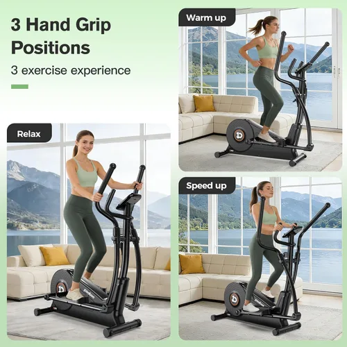 Vista 4 de pooboo Máquina elíptica, máquina elíptica de ejercicio con resistencia de 16 niveles y sistema de conducción magnética silencioso, máquina elíptica