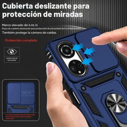 Vista 2 de Funda para Honor X7, CMA-LX2 CMA-LX1 con protector de pantalla de vidrio templado y cubierta de cámara deslizante, soporte de anillo giratorio